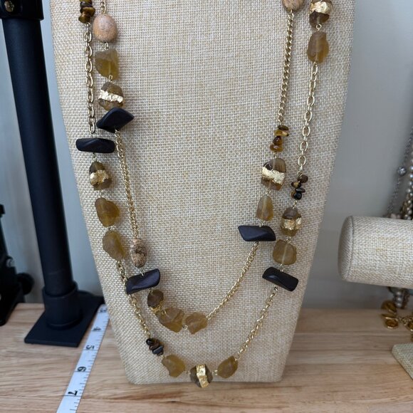 Gold-Tone Multi-Strand Necklace W/ Brown & Black Beads Chunky Design Fashion Jew - Picture 5 of 16